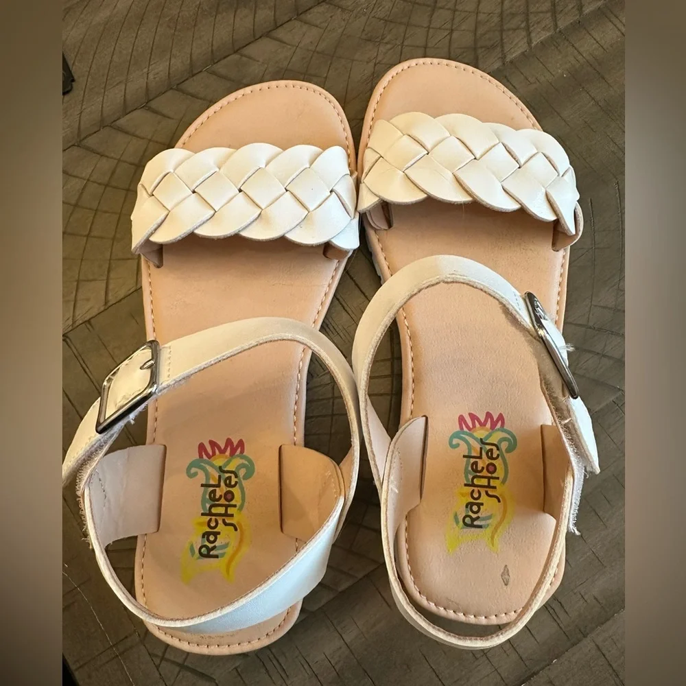 Girls dressy sandals, size 3 white braided flat open toe